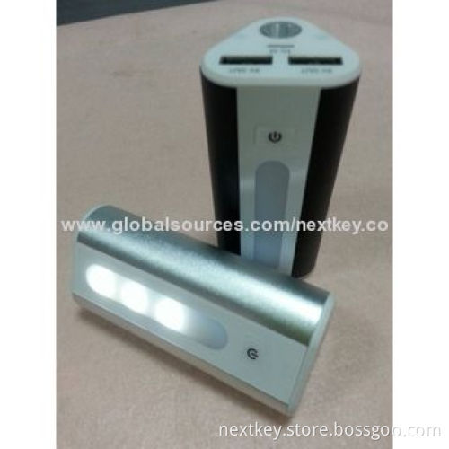 Power bank, 6,000mAh for iPhone, Samsung Galaxy, HTC with LED lights and dual USB, made of ABS mater